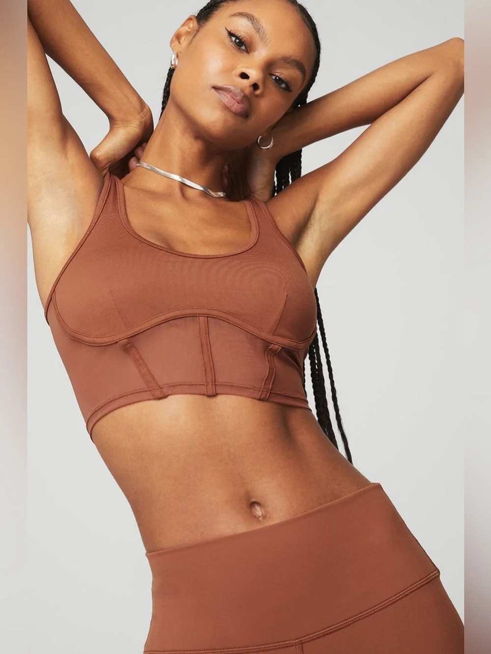 ALO Airbrush Mesh Corset Tank Top Wireless in Rust Sz L Athletic Sporty Comfy